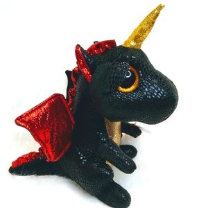 TY Beanie Boo 2021 "Grindal" 12" Black Unicorn Dragon Plush Like NWT